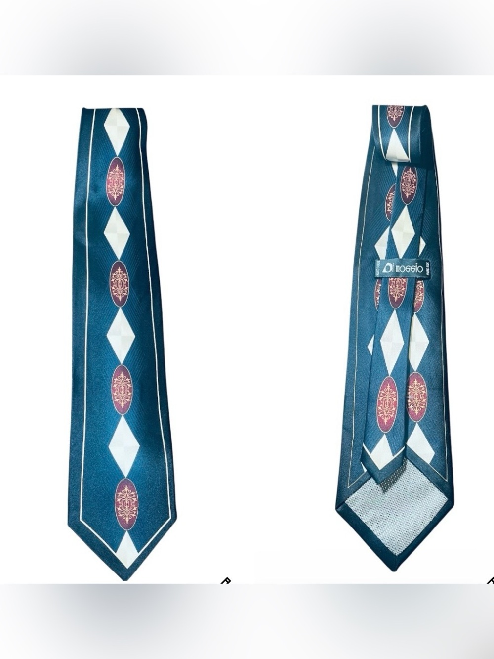 Vintage NWOT Di Moggio , 100% Pure Silk, Handmade Necktie, black /white/burgandy